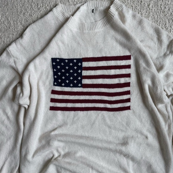 Women's White American Flag Crewneck Sweater ~ Large - Picture 4 of 5